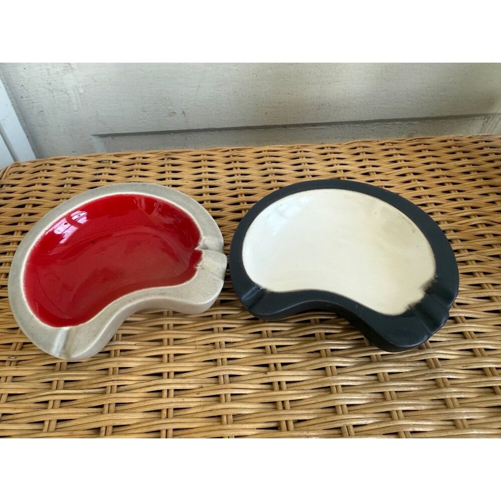 Vintage MCM Pair Ross Originals California Pottery Atomic Ashtrays